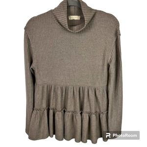 Altar'd State Light Brown Waffle Turtleneck Babydoll Long Sleeve Sweater Size M